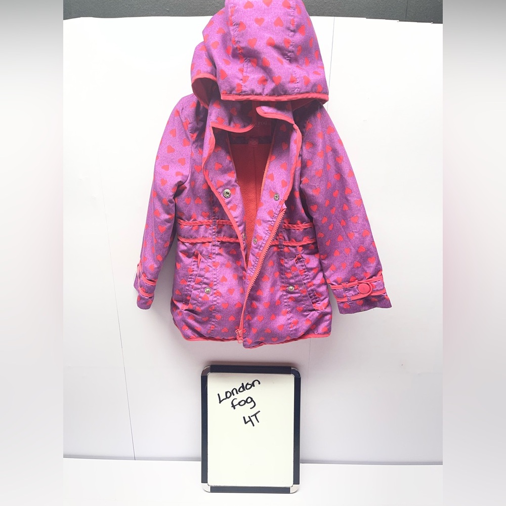 London Fog Kids' Purple and Pink Heart Raincoat